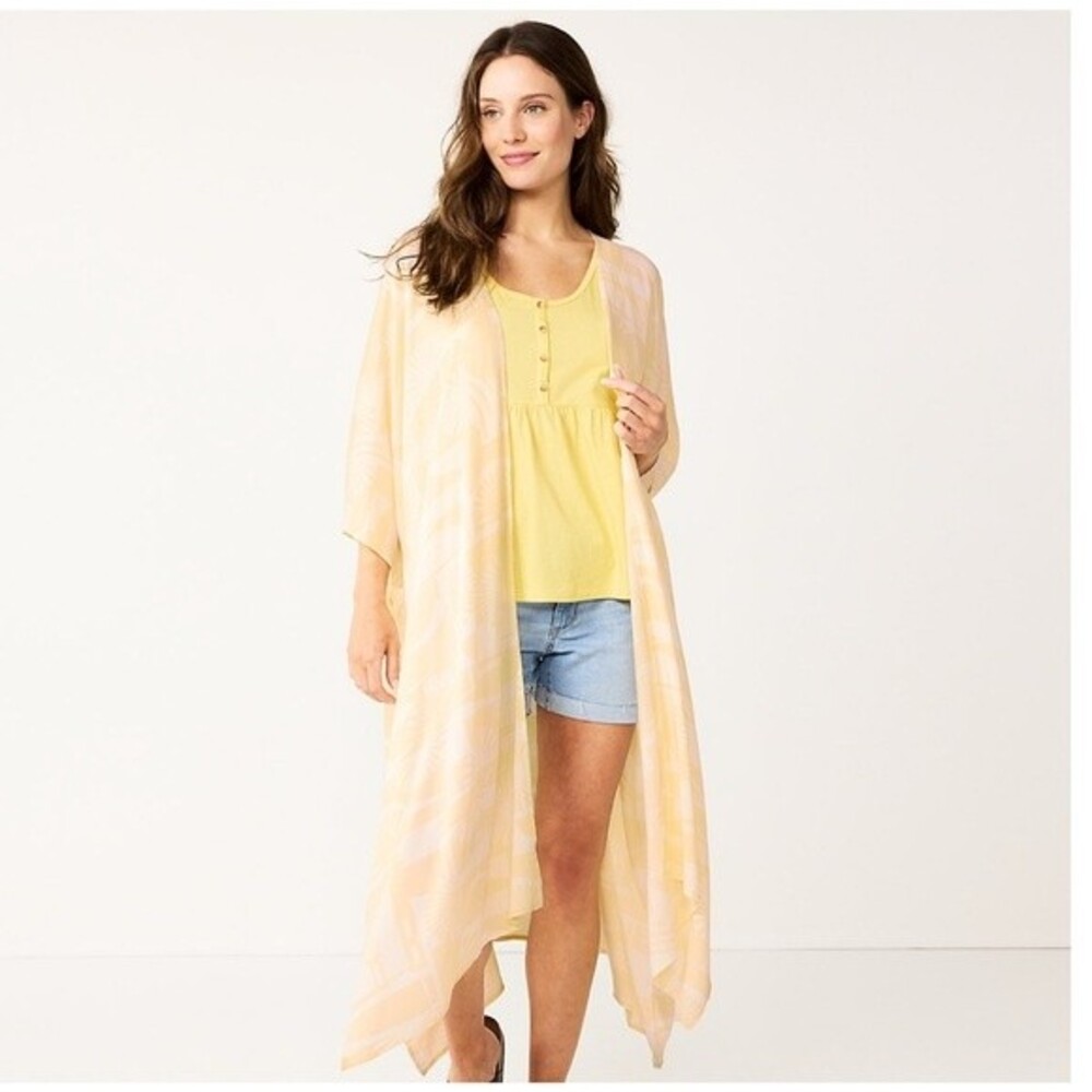 Resort Wear 100% Eco Viscose Geo Tacked Ruana Long Cardigan Duster One Size